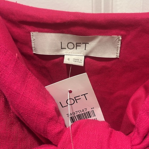NWT LOFT Beach Tie Front Bow Strappy Linen Blend Midi Dress Hot Pink vacation - Picture 7 of 11